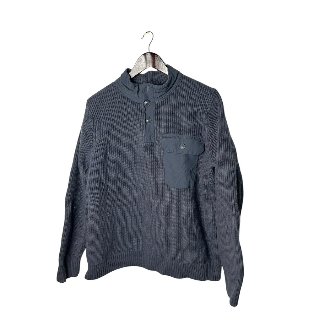 Duluth Trading Sweater Brigadier Button Mock Neck Mens L Blue Pullover